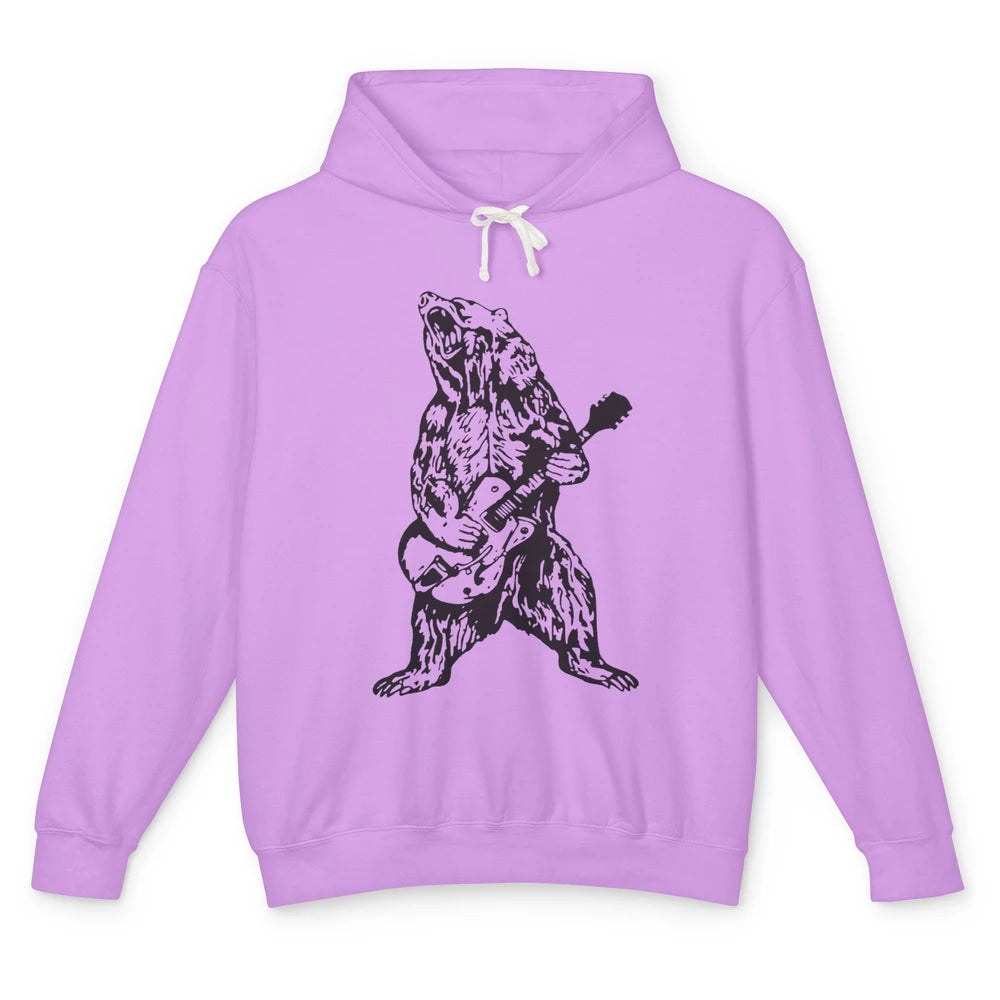 Retro Bear Playing Bass Guitar Bear Guitarist Musician Gift Unisex Lightweight Hoodie