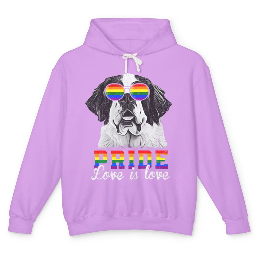 Funny LGBT Pride Love Is Love St Bernard Dog Sunglasses Flag Unisex Lightweight Hoodie