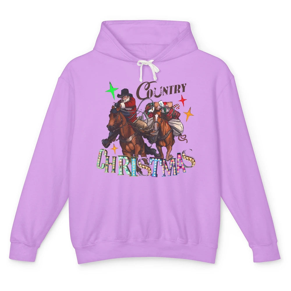 Santa Claus Country Christmas Y'all Western Country Cowboy Unisex Lightweight Hoodie