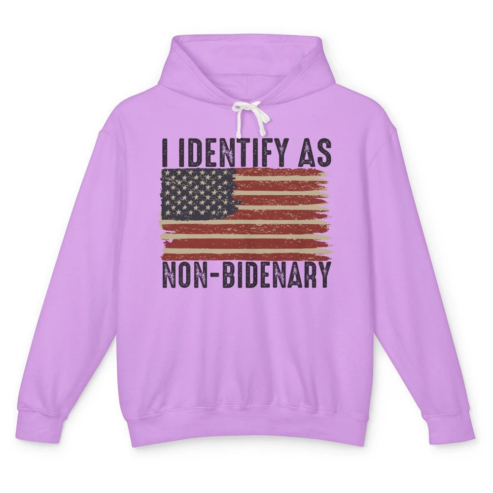 Funny I Identify As Non-Bidenary Anti Joe Biden US Flag Unisex Lightweight Hoodie