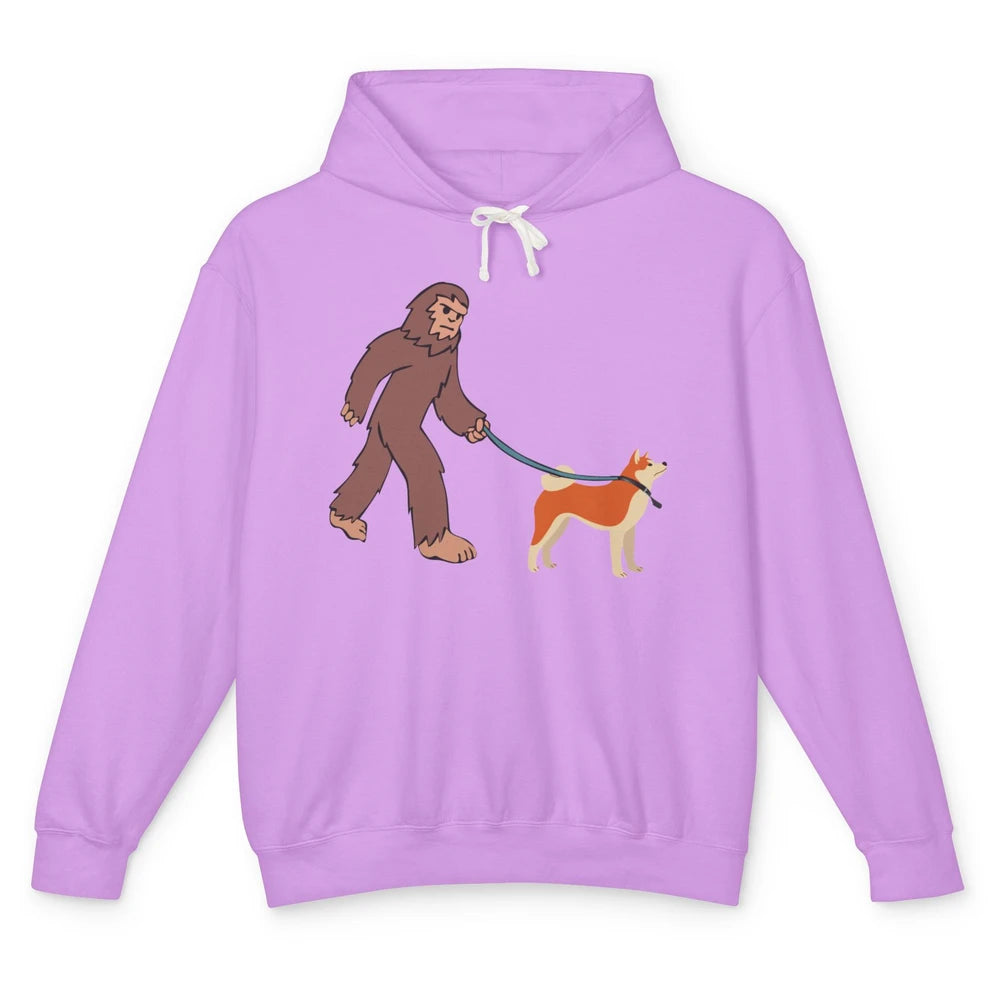 Funny Bigfoot Sasquatch Walking Shiba Inu Dog Mom Bigfoot Unisex Lightweight Hoodie