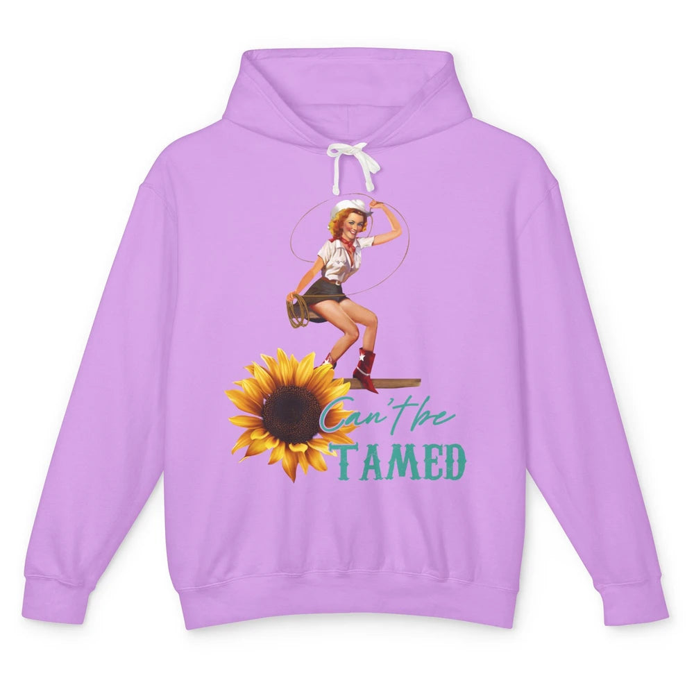 Retro Sunflower Cowgirl Can't Be Tamed Western Country Rodeo Unisex Lightweight Hoodie