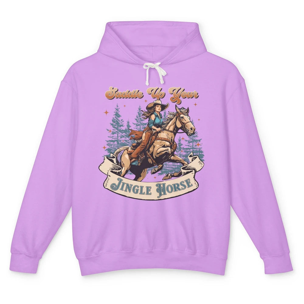 Retro Christmas Saddle Up Your Jingle Horse Bronco Cowgirl Unisex Lightweight Hoodie