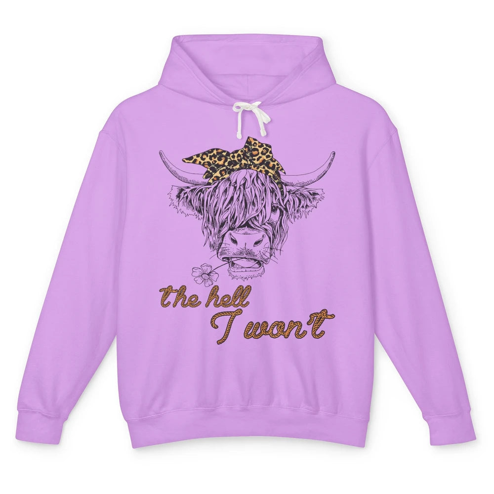 Funny Highland Cow Bandana The Hell I Won't Western Country Unisex Lightweight Hoodie