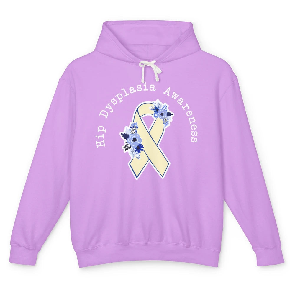 Hip Dysplasia Awareness Floral Blue White Ribbon DDH Unisex Lightweight Hoodie