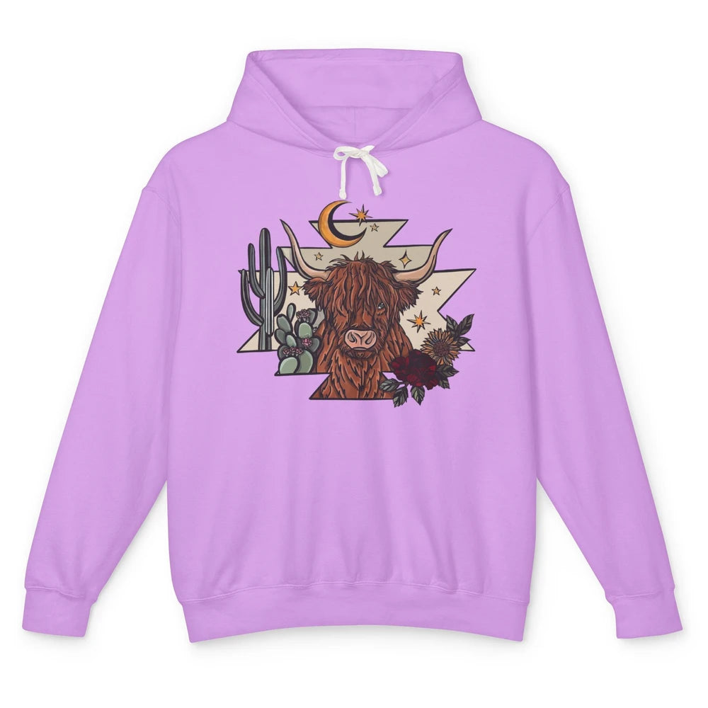 Retro Desert Cactus Highland Cow Western Country Cow Spirit Unisex Lightweight Hoodie