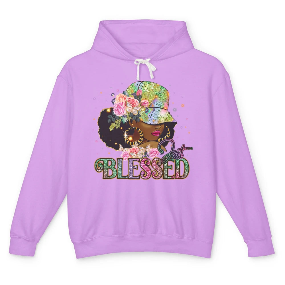 Floral Afro Black Girl Just Blessed Christian Afro American Unisex Lightweight Hoodie