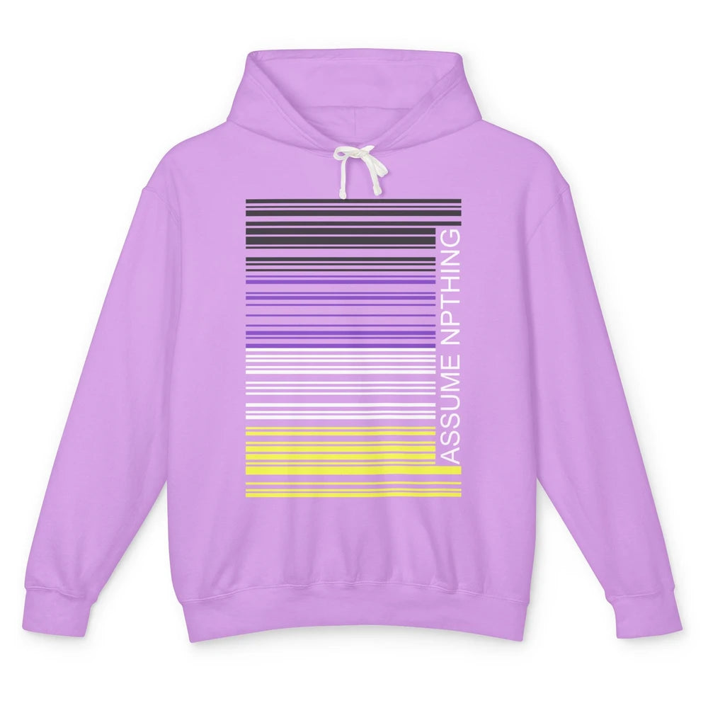 Assume Nothing Barcode Non Binary Genderqueer Pride Month Unisex Lightweight Hoodie