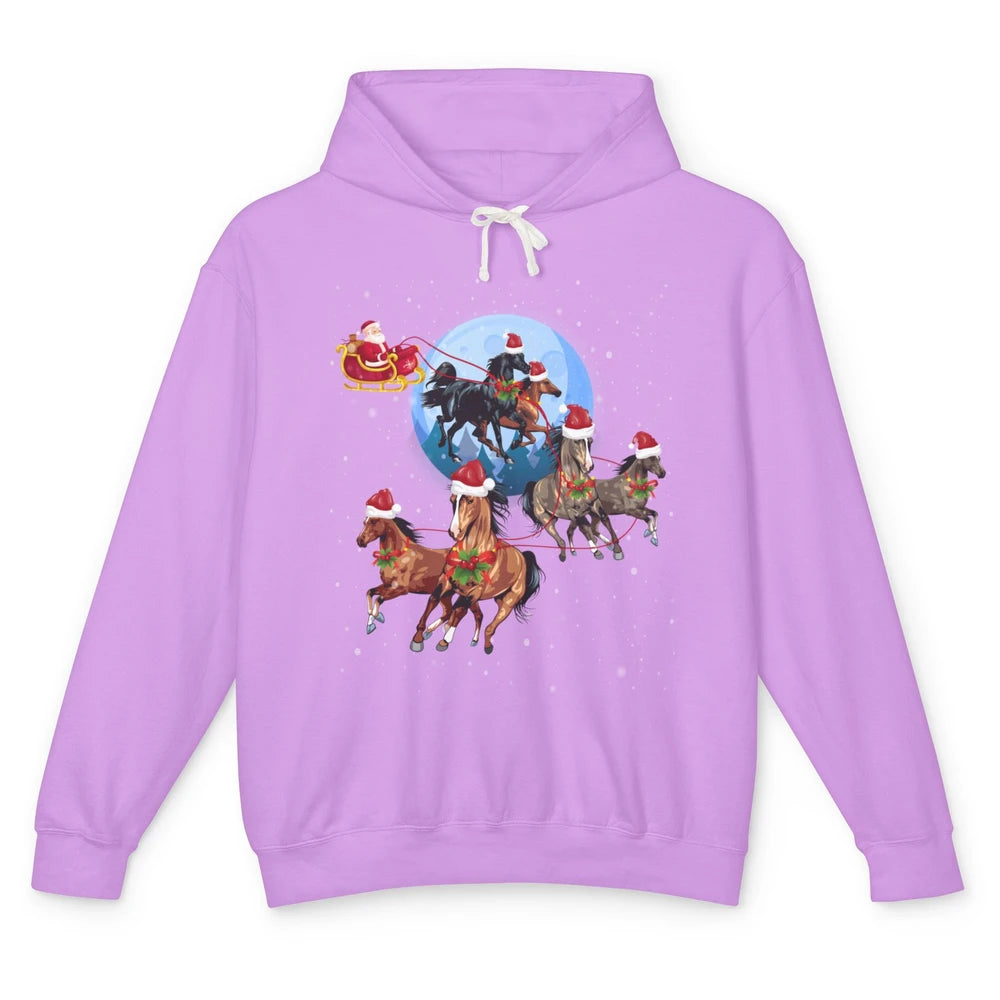 Merry Christmas Horse Drawn Sleigh Riding Santa Claus Xmas Unisex Lightweight Hoodie