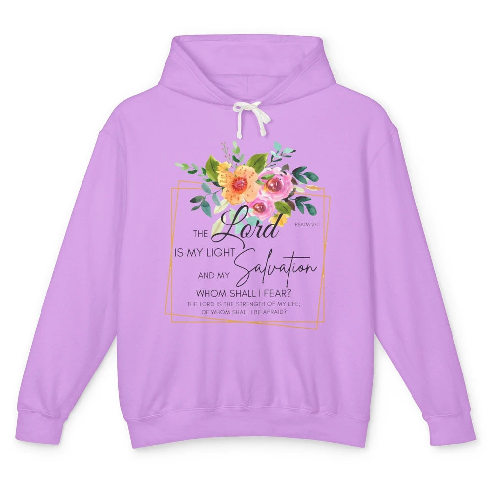 Floral Christian Lord Is My Light Salvation Bible Religious Unisex Lightweight Hoodie