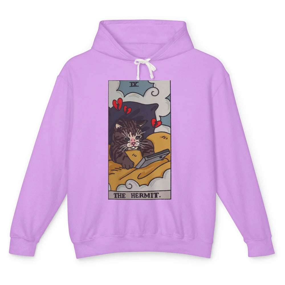 Funny Cat The Hermit Tarot Card Cat Meme Magic Cat Halloween Unisex Lightweight Hoodie