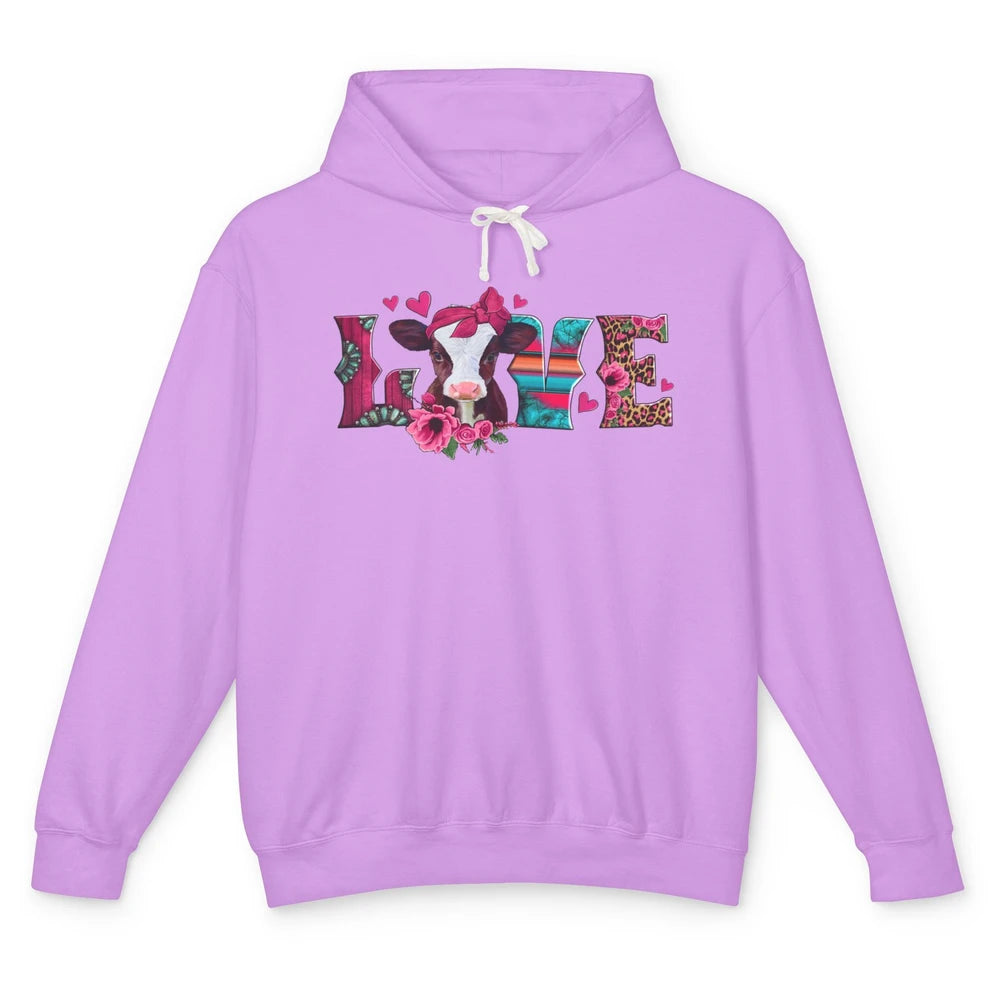 Pink Leopard Love Baby Calf Western Valentines Farm Animals Unisex Lightweight Hoodie