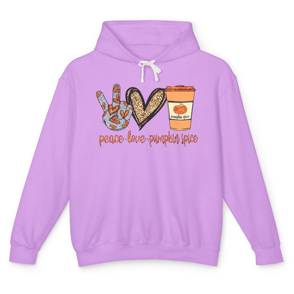 Peace Love Fall Pumpkin Spice Fall Halloween Thanksgiving Unisex Lightweight Hoodie