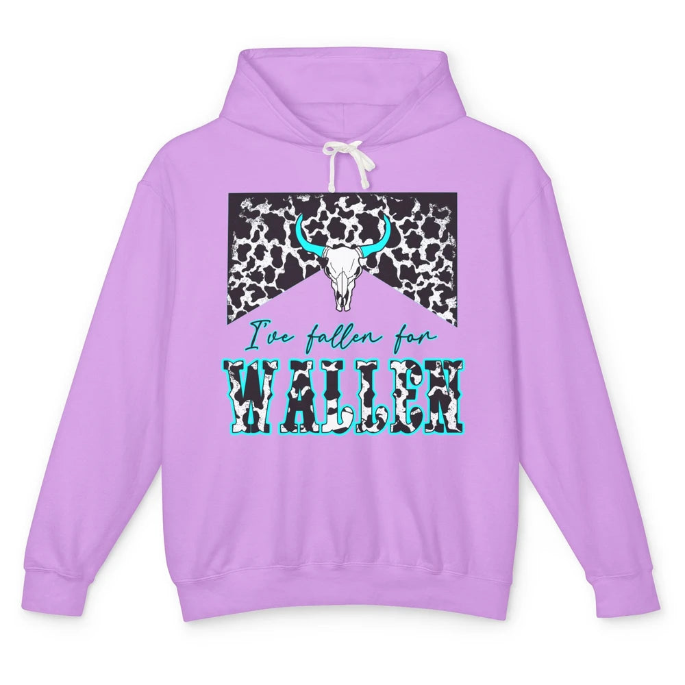 Leopard Turquoise Bull Skull I've Fallen For Wallen Western Unisex Lightweight Hoodie