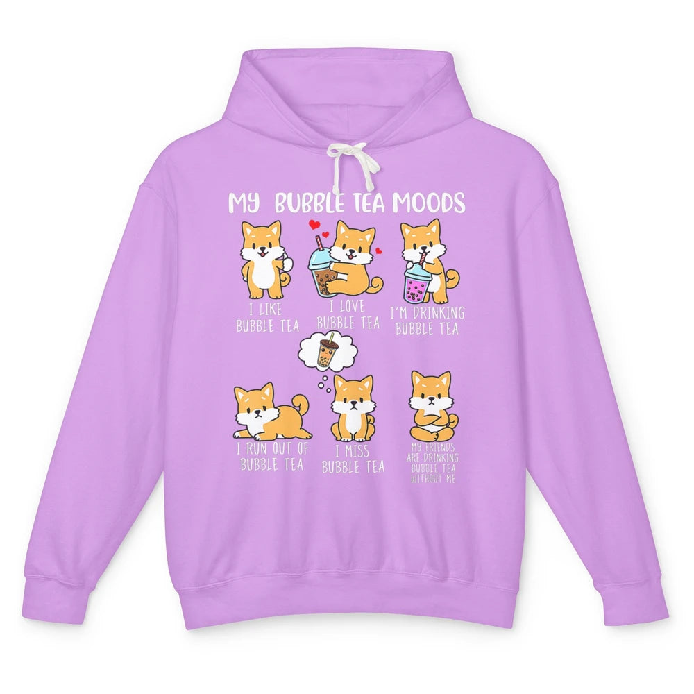 Funny Shiba Inu Bubble Tea Mood Dog Kawaii Cute Puppy Anime Unisex Lightweight Hoodie