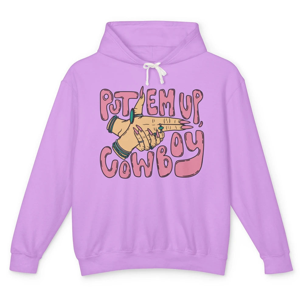 Retro Turquoise Cowgirl Hands Put 'Em Up Cowboy Western Girl Unisex Lightweight Hoodie