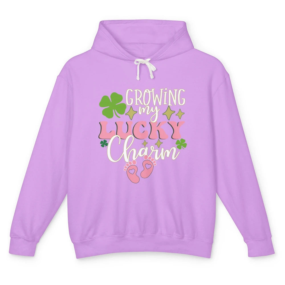 Growing Lucky Charm St Patricks Day Pregnancy Gender Reveal Unisex Lightweight Hoodie