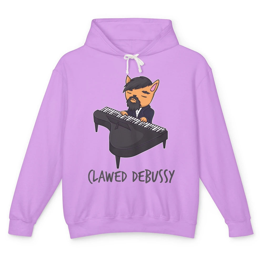 Clawed Debussy Orange Cat Piano Classical Music Composer Pun Unisex Lightweight Hoodie