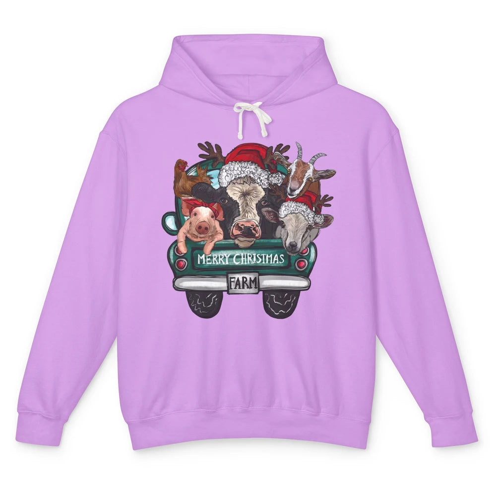 Heifer Merry Christmas Truck Pig Goat Farm Animals Christmas Unisex Lightweight Hoodie