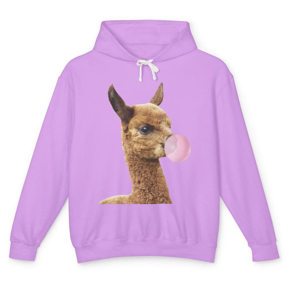 Funny Llama Alpaca Bubble Gum Animal Farmers Life Gift Unisex Lightweight Hoodie