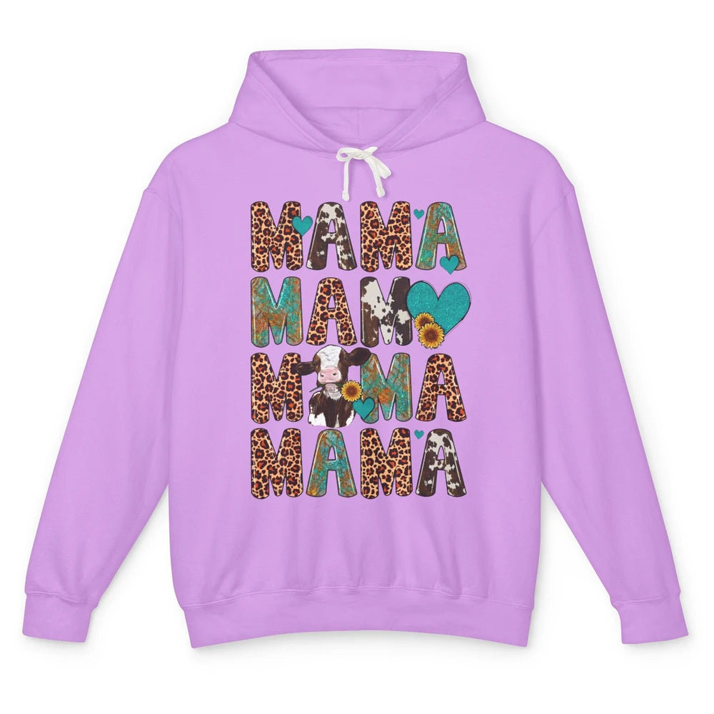 Leopard Sunflower Heifer Cow Mama Western Country Cattle Mom Unisex Lightweight Hoodie