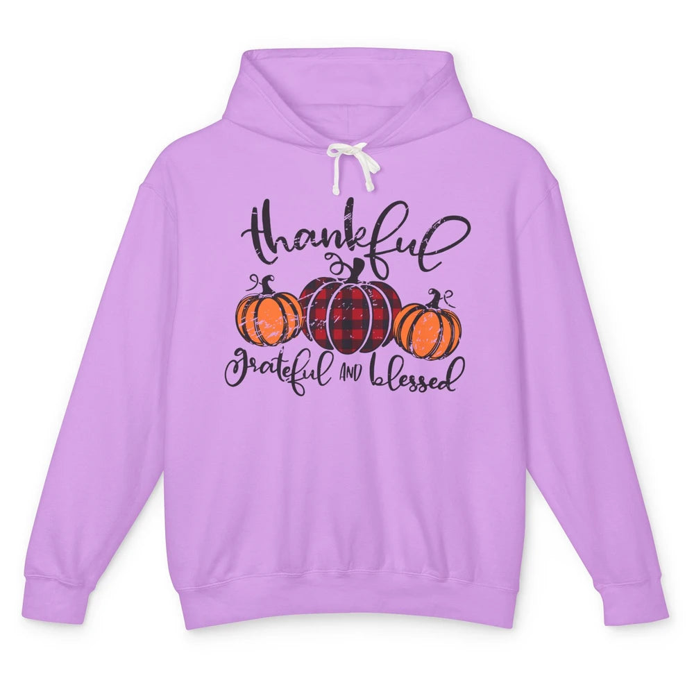 Vintage Grateful Thankful Blessed Pumpkin Fall Thanksgiving Unisex Lightweight Hoodie