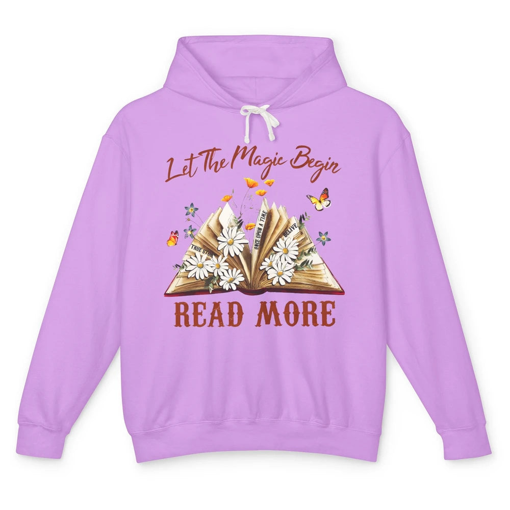 Aesthetic Read More Daisy Flowers Library Bookworm Butterfly Unisex Lightweight Hoodie