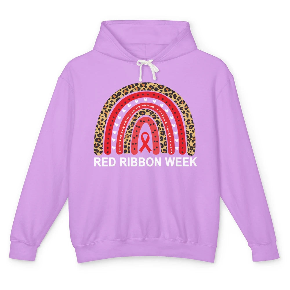 Leopard In October We Wear Red Ribbon Week Rainbow Drug Free Unisex Lightweight Hoodie