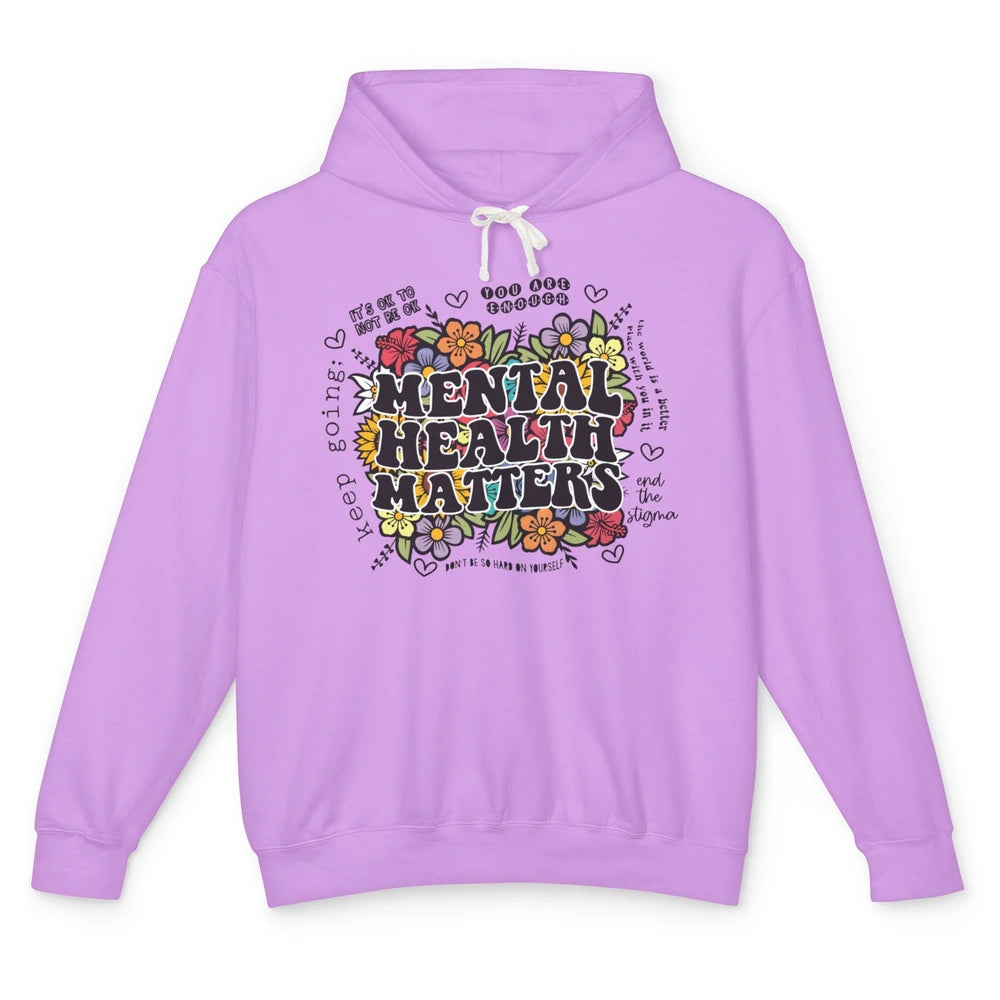 Mental Health Matters Floral Minimalist Graphic Therapist Unisex Lightweight Hoodie