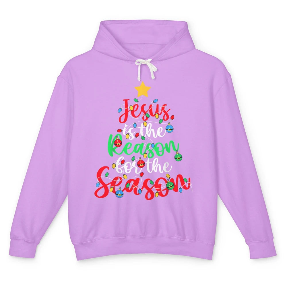 Merry Christmas Jesus The Reason For Season Xmas Tree Lights Unisex Lightweight Hoodie