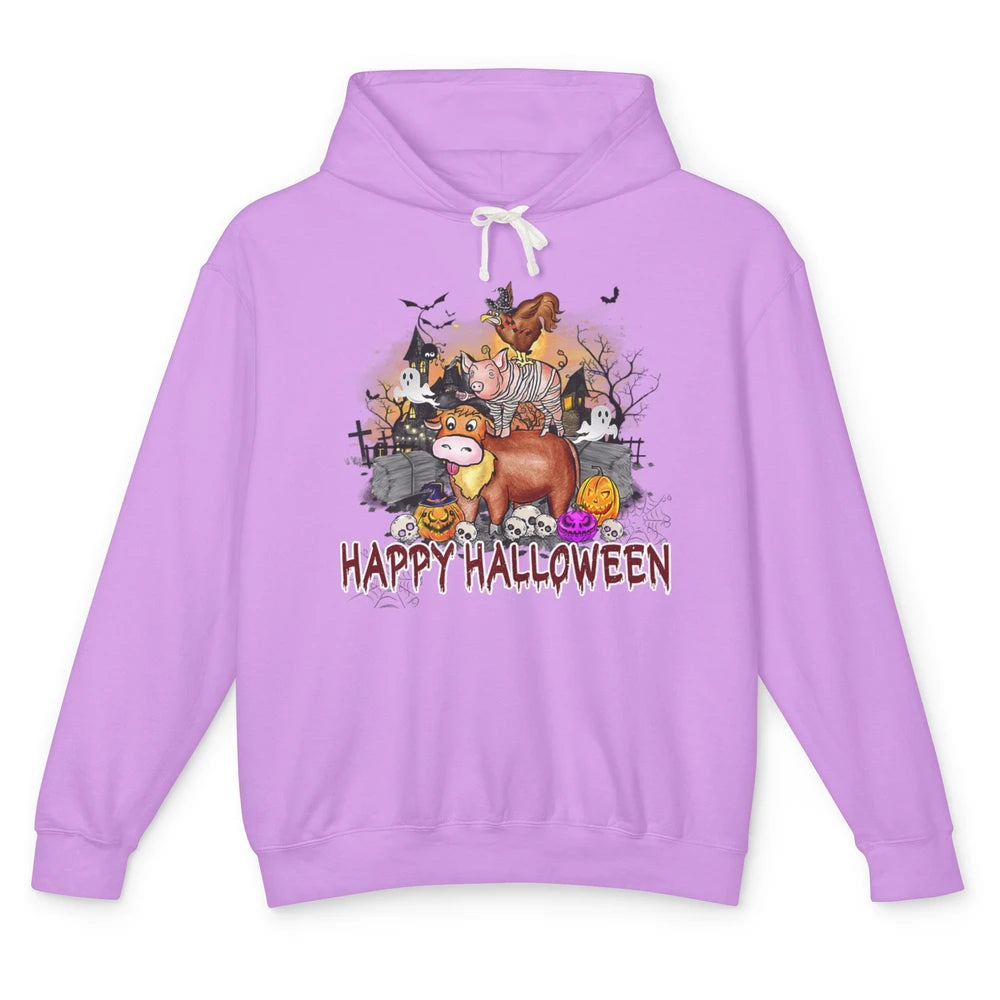 Farm Animal Haunted House Farming Halloween Spooky Season Unisex Lightweight Hoodie