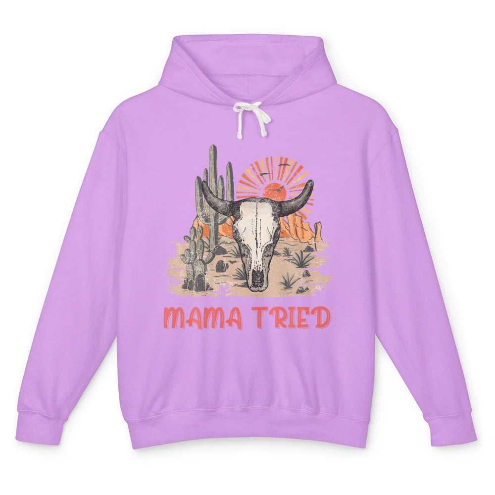 Vintage Bull Skull Western Howdy Mama Tried Western Country Unisex Lightweight Hoodie