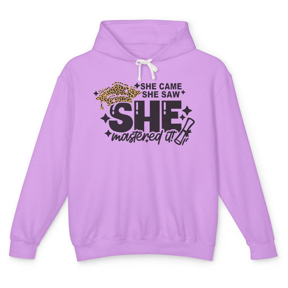 She Came She Saw She Mastered It Senior Graduation Leopard Unisex Lightweight Hoodie