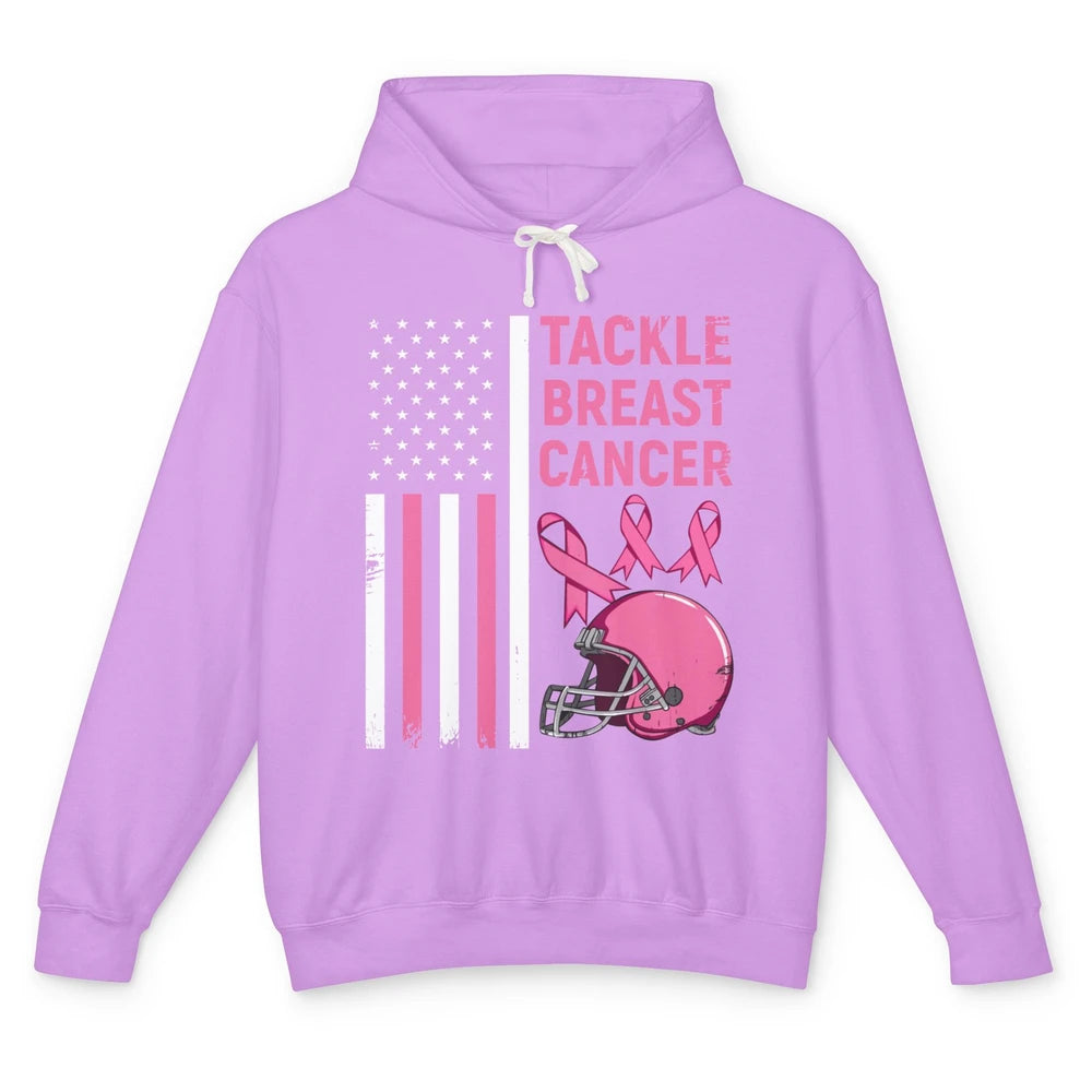 Tackle Breast Cancer US Flag Football Helmet Pink Ribbon Unisex Lightweight Hoodie