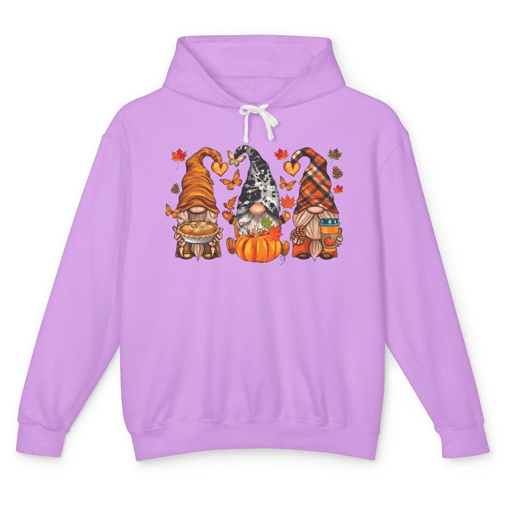 Retro Fall Gnomies Pumpkin Falling Leaves Thanksgiving Gnome Unisex Lightweight Hoodie