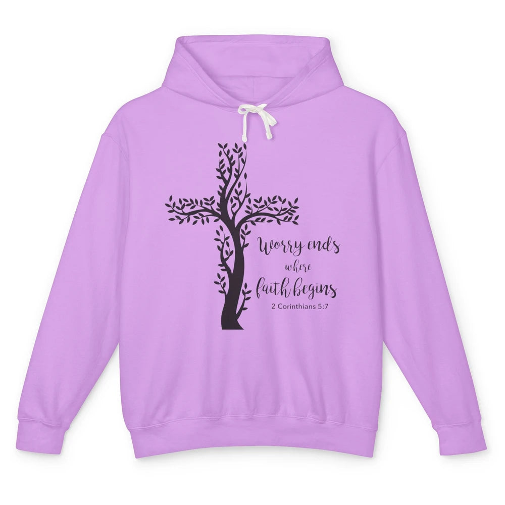 Worry Ends Where Faith Begin Christian Religious Bible Verse Unisex Lightweight Hoodie