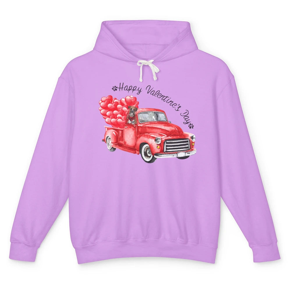 Boxer On Heart Truck Happy Valentines Day Boxer Dog Lovers Unisex Lightweight Hoodie