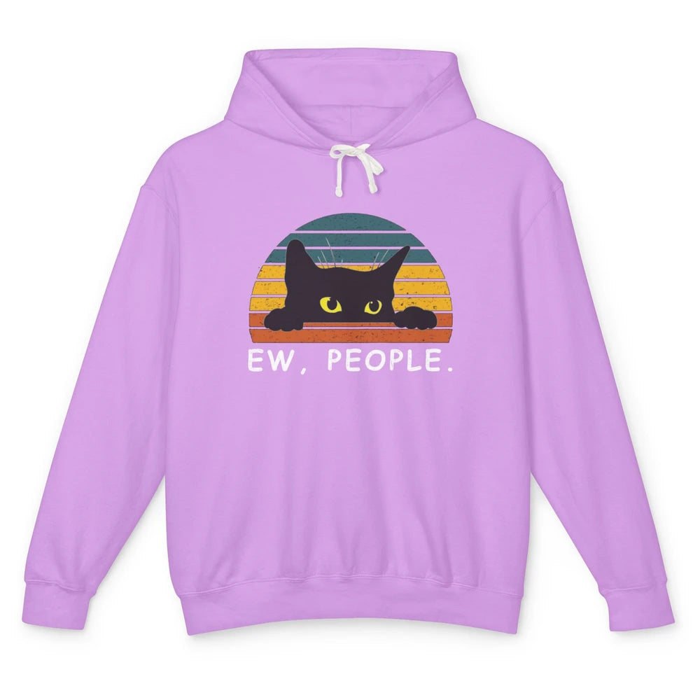 Funny Black Cat Ew People Sarcastic Peeking Hiding Kitten Unisex Lightweight Hoodie