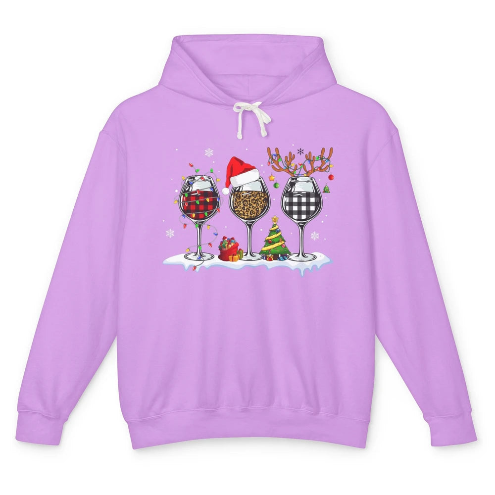 Merry Christmas Funny Red Wine Glass Santa Hat Reindeer Xmas Unisex Lightweight Hoodie