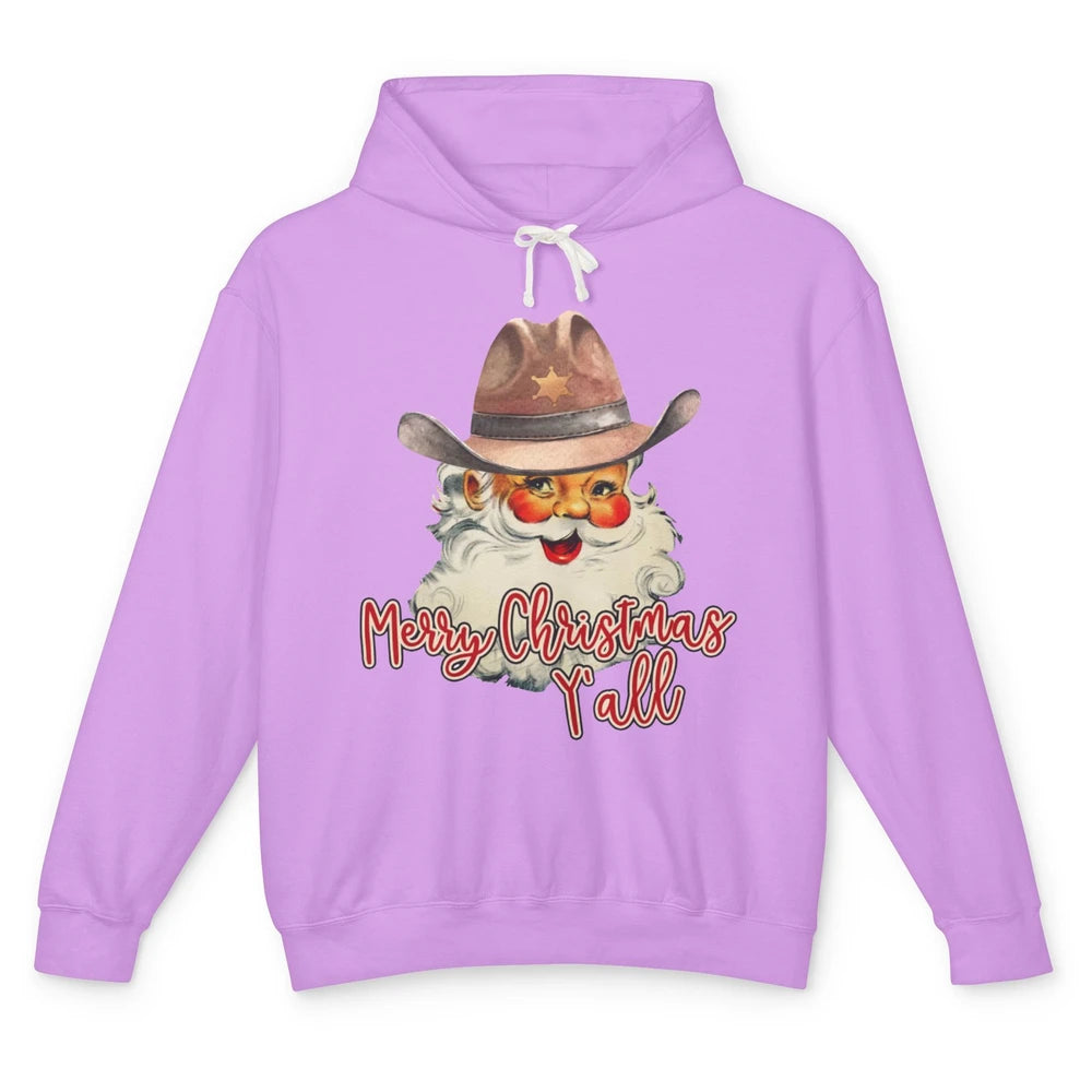 Santa Claus Merry Christmas Y'all Western Country Cowboy Unisex Lightweight Hoodie