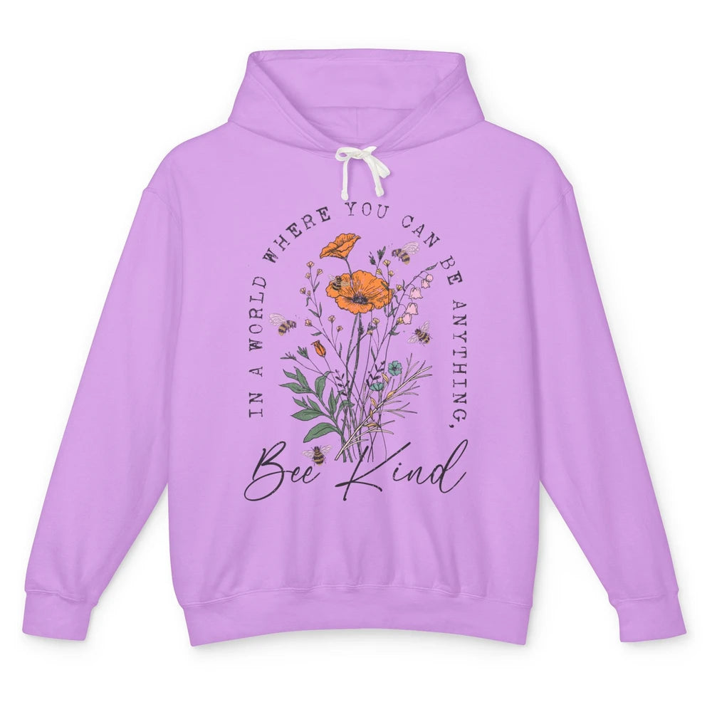 Vintage Bee Kind Daisy Minimalist Positive Mind Wildflower Unisex Lightweight Hoodie