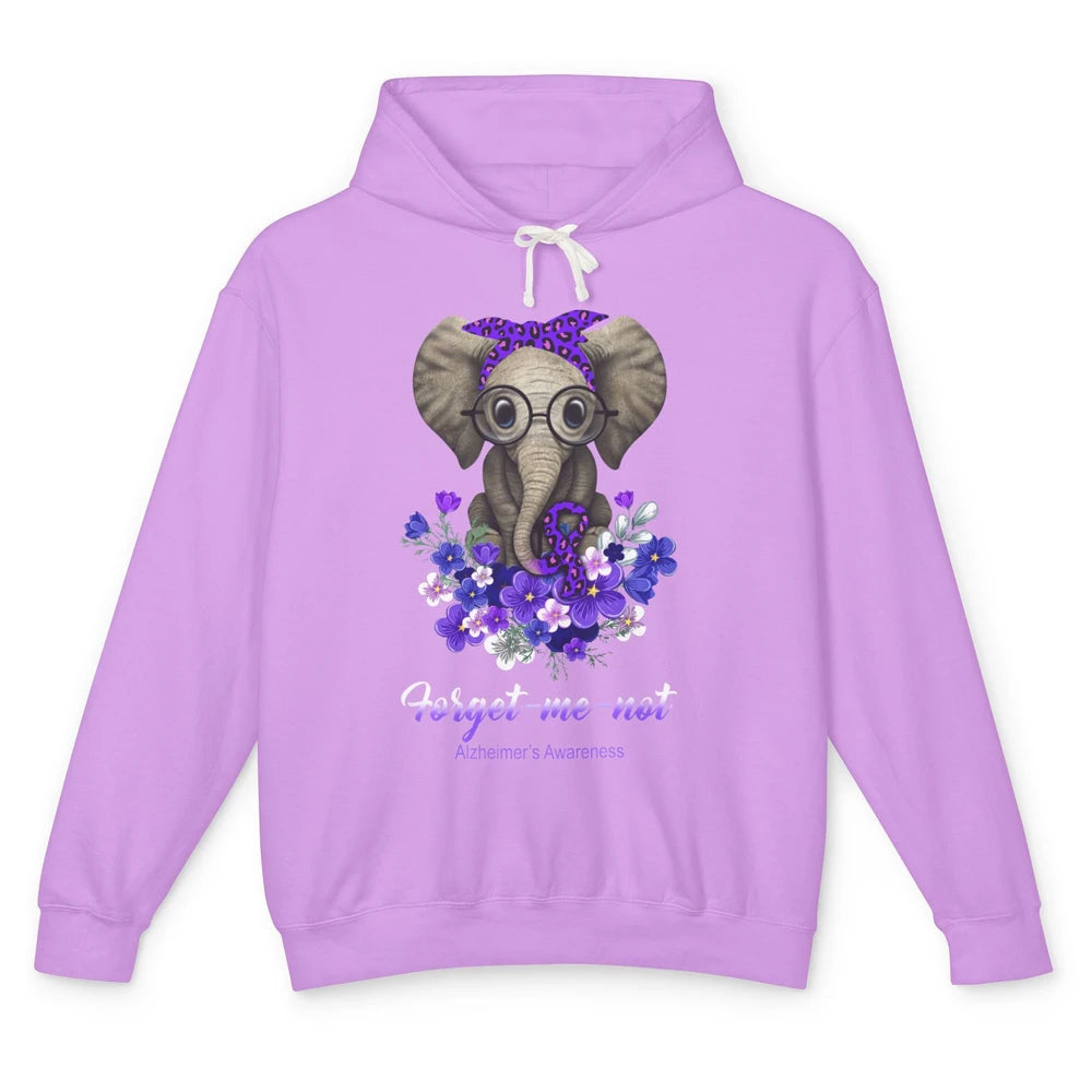 Alzheimer Awareness Purple Ribbon Elephant Forget Me Not Unisex Lightweight Hoodie