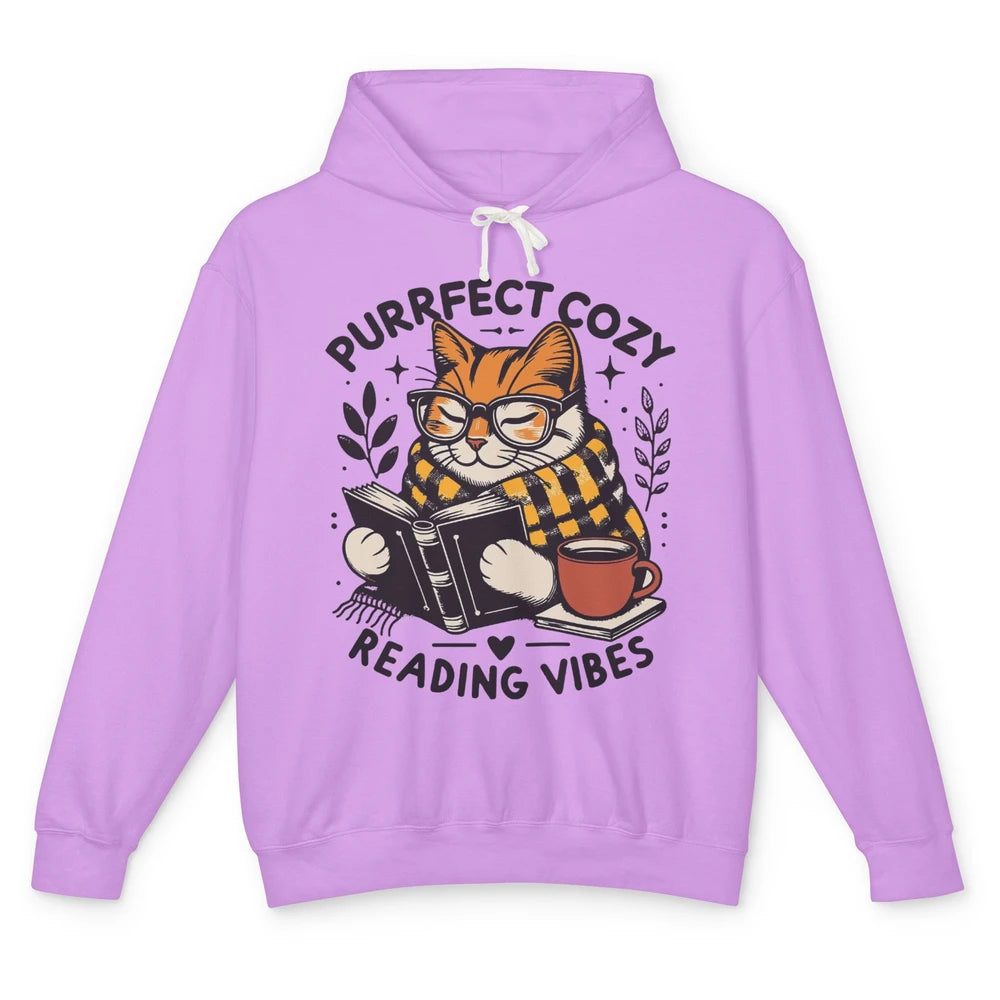 Funny Bookish Cat Purrfect Cozy Reading Vibes Winter Reading Unisex Lightweight Hoodie