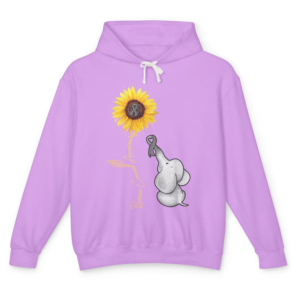 Sunflower Baby Elephant Brain Cancer Awareness Grey Ribbon Unisex Lightweight Hoodie