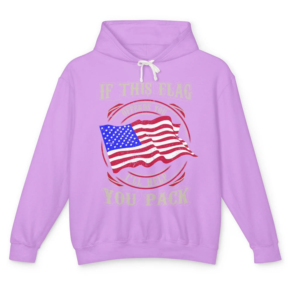 Retro US Flag If This Offends You I'll Help Pack Veteran Day Unisex Lightweight Hoodie