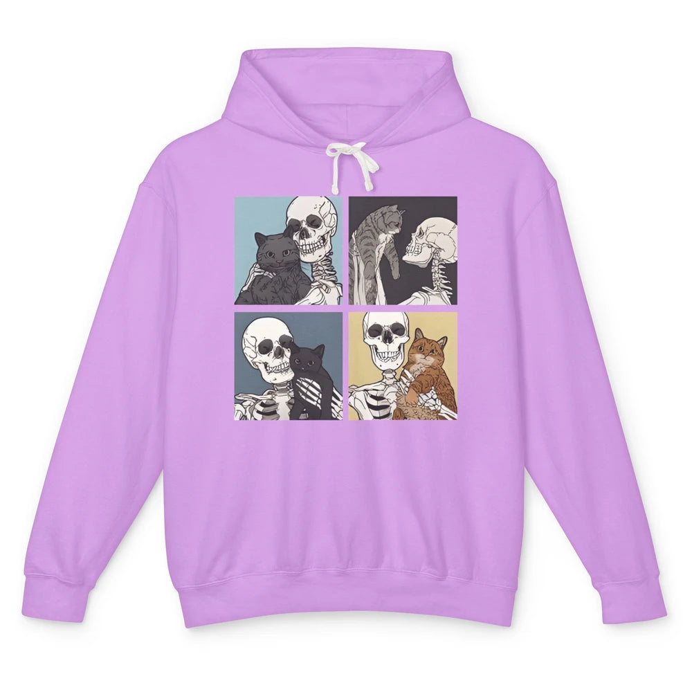 Skeleton And Cat Best Friends Kitten Funny Cats Lovers Gift Unisex Lightweight Hoodie