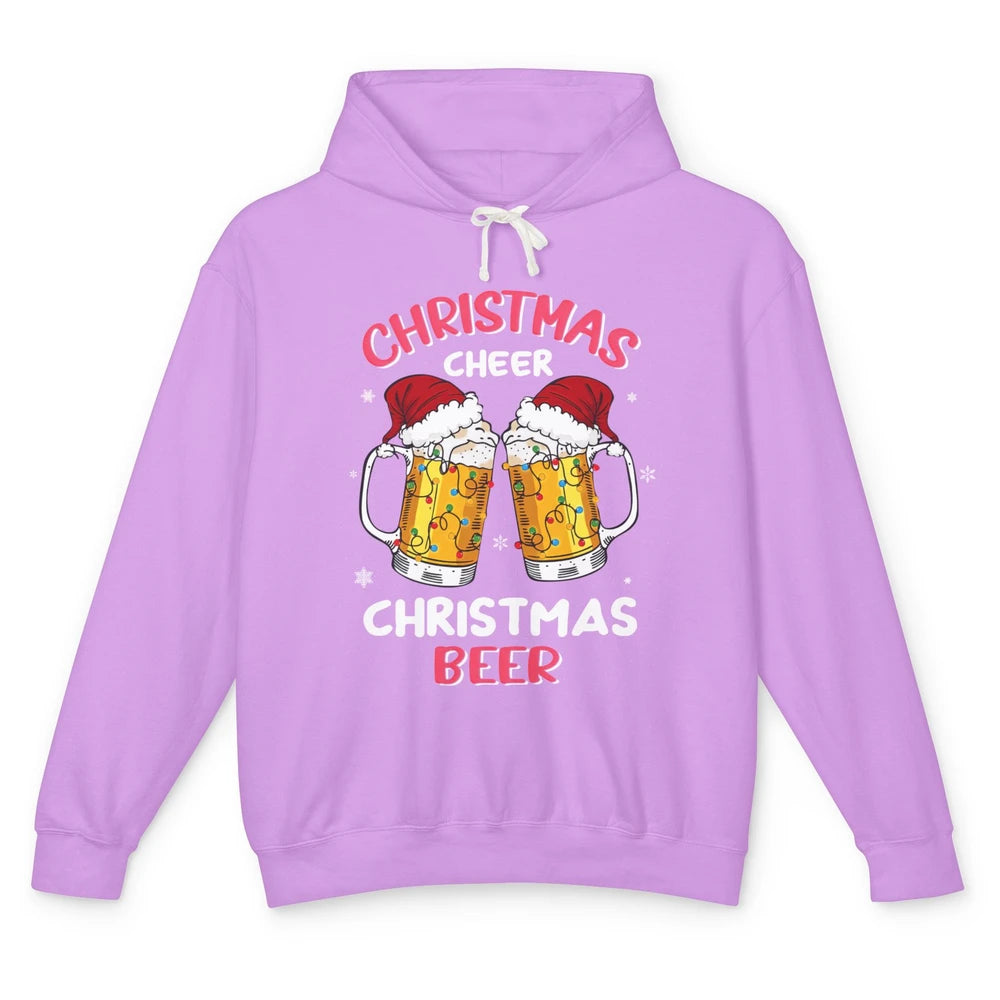 Christmas Cheer With Santa Hat Xmas Party Drinking Beer Unisex Lightweight Hoodie