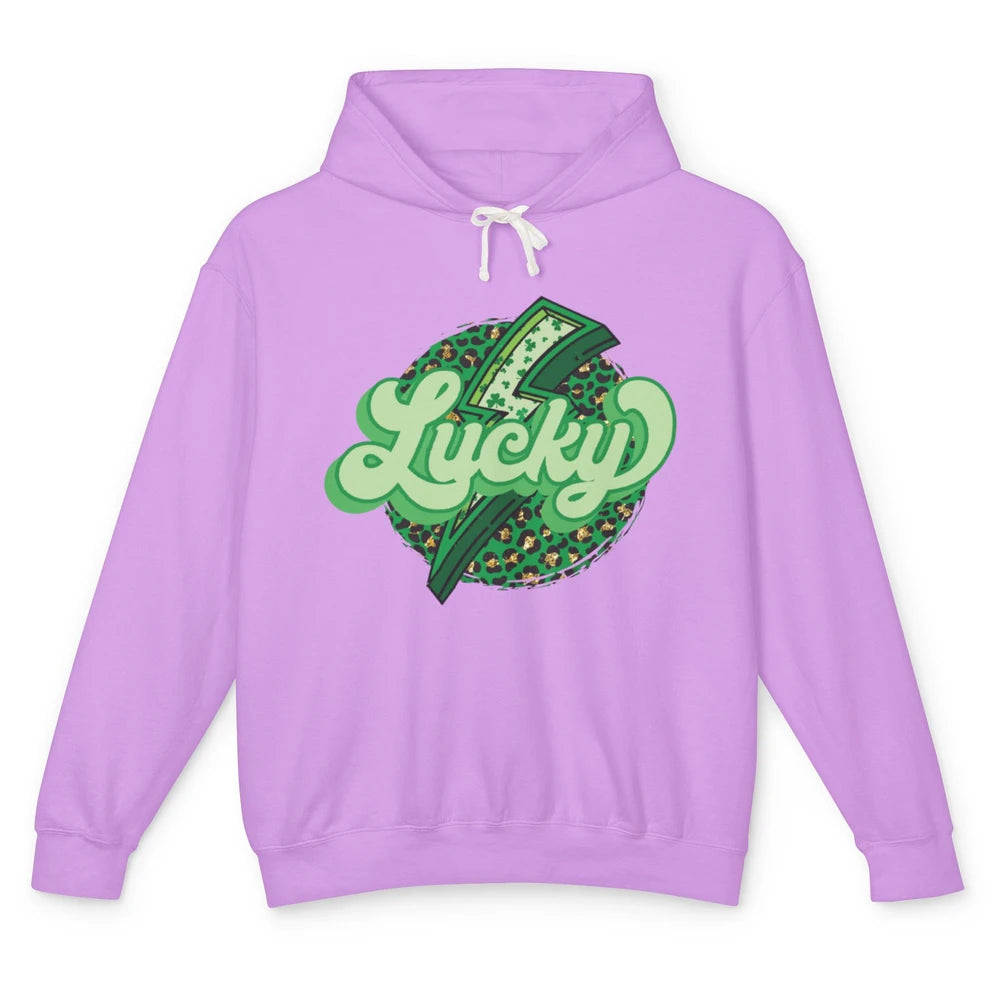 St Patrick Leopard Shamrocks Lucky Lightning Bolt Western Unisex Lightweight Hoodie