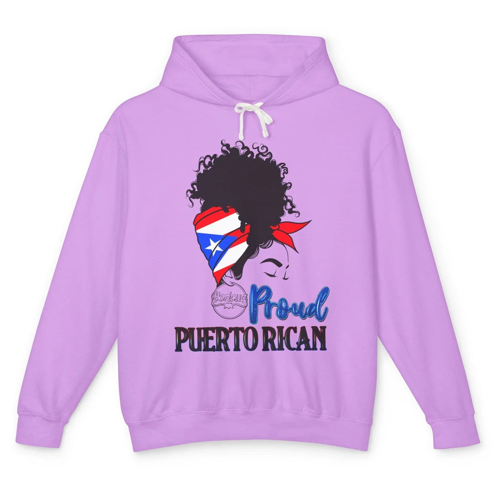 Proud Puerto Rican Afro Messy Bun Women Puerto Rico Flag Unisex Lightweight Hoodie