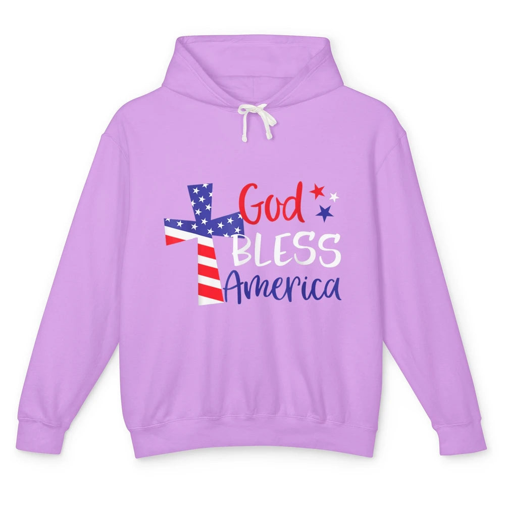 God Bless Jesus Cross 4th July American Flag Independence Unisex Lightweight Hoodie